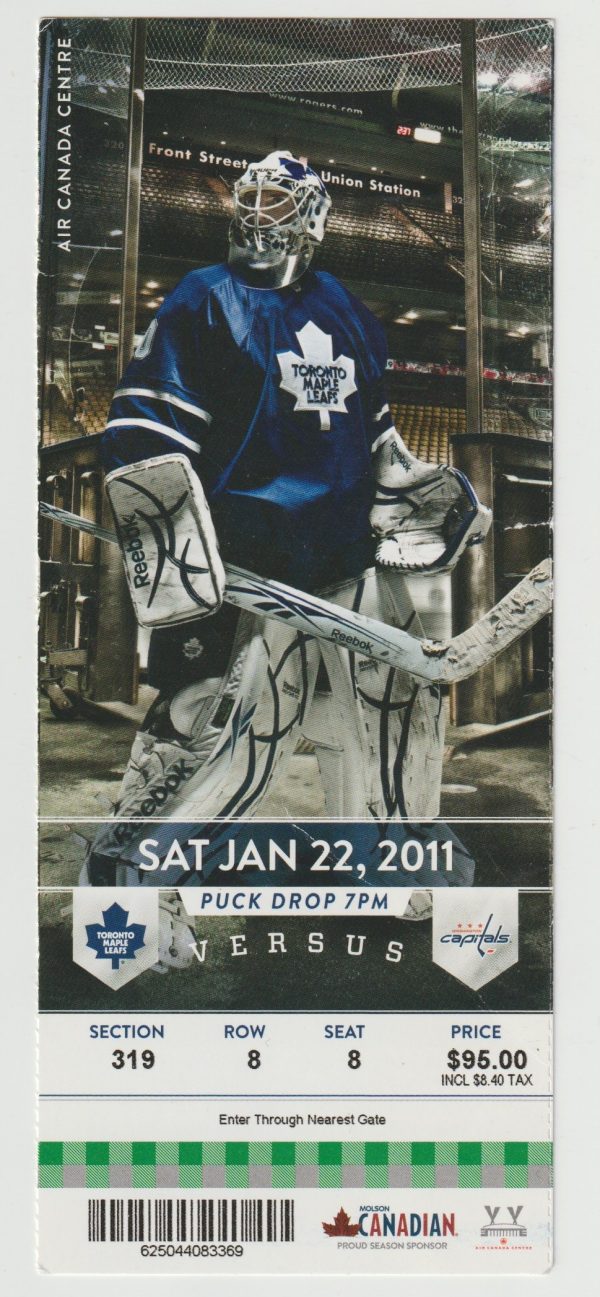 2011 Ovechkin Hat Trick Ticket vs Maple Leafs Jan 22