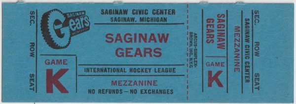 Late 70’s Early 80’s IHL Playoffs Saginaw Gears unused ticket