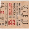 1959 Rangers Ticket Stub vs Maple Leafs Mar 15 Frank Mahovlich