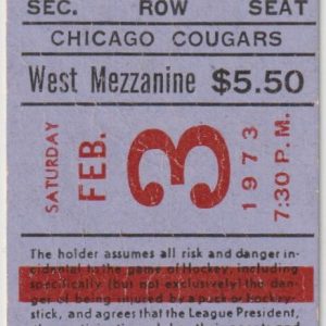 1973 WHA Chicago Cougars ticket stub vs NY Raiders Feb 3