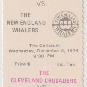 1974 WHA Cleveland Crusaders ticket stub vs New England Whalers Dec 4