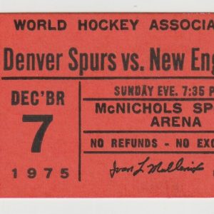 1975 WHA Denver Spurs ticket stub vs New England Whalers Dec 7