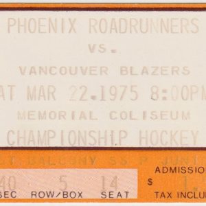 1975 WHA Phoenix Roadrunners ticket stub vs Vancouver Blazers Mar 22