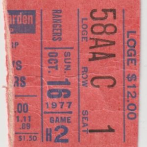 1977 Rangers Ticket Stub vs Islanders Oct 16 Bryan Trottier 63rd Goal