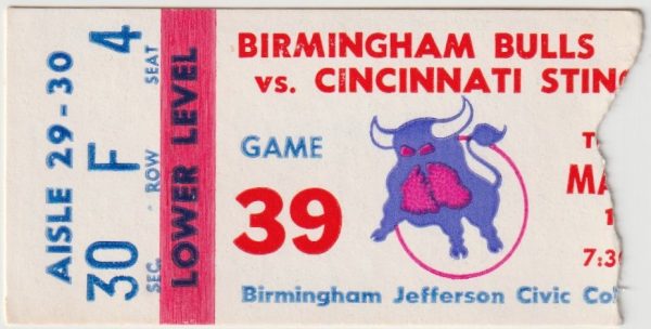 1977 WHA Birmingham Bulls ticket stub vs Cincinnati Stingers Mar 29