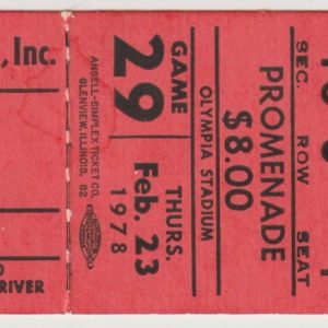 1978 Detroit Red Wings ticket stubs vs Washington Feb 23 Bob Girard