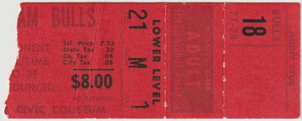 1978 WHA Birmingham Bulls ticket stub vs Houston Aeros Jan 6