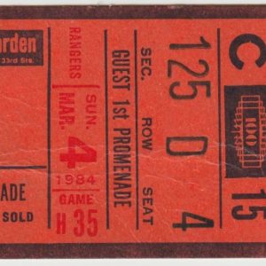 1984 Rangers Ticket Stub vs Canucks Mar 4 Stan Smyl