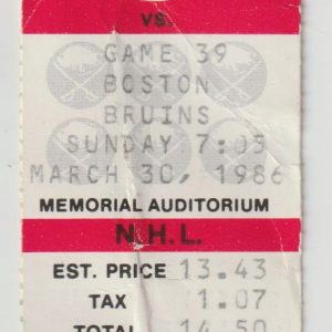 1986 Buffalo Sabres ticket stub vs Boston Mar 30 Charlie Simmer