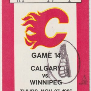 1986 Flames Ticket Stub vs Jets Nov 27 Joe Mullen 2 Goals