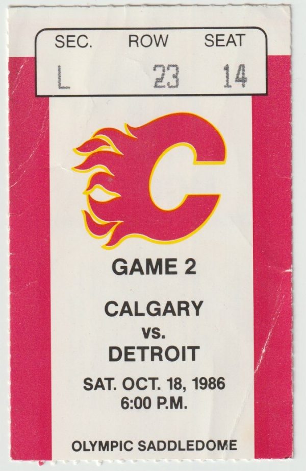 1986 Flames Ticket Stub vs Red Wings Oct 18 Steve Yzerman Goal