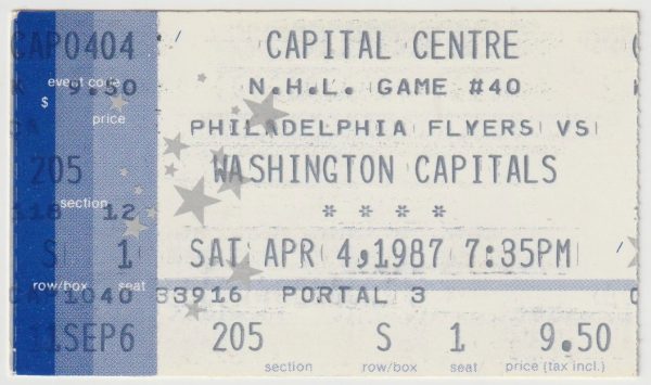 1987 Capitals Ticket Stub vs Flyers Apr 4 Mike Gartner