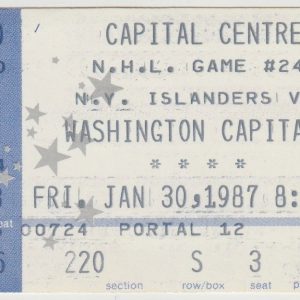 1987 Capitals Ticket Stub vs Islanders Jan 30 Mike Gartner 2 G