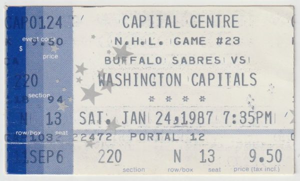 1987 Capitals Ticket Stub vs Sabres Jan 24 Mike Gartner