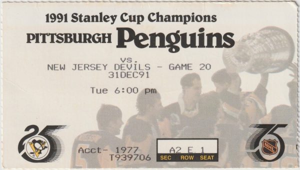 1991 Penguins Ticket Stub vs Devils Dec 31 Jágr Lemieux Mullen