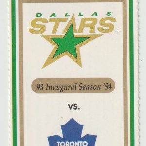 1993  Dallas Stars Ticket Stub vs Maple Leafs Dec 29 Darcy Wakaluk Shutout