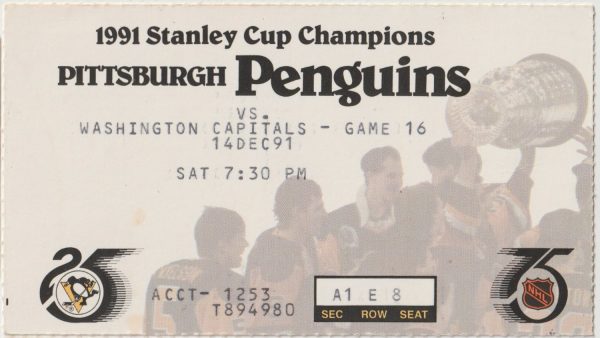 1991 Penguins Ticket Stub vs Capitals Dec 14 Jágr Ciccarelli Goals