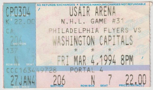 1994 Capitals Ticket Stub vs Flyers Mar 4 Bondra Lindros
