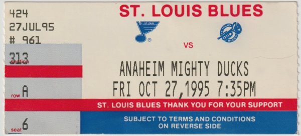 1995 Blues Ticket Stub vs Ducks Oct 27 Brett Hull