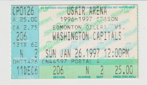 1997 Penguins Ticket Stub vs Oilers Jan 26 Peter Bondra