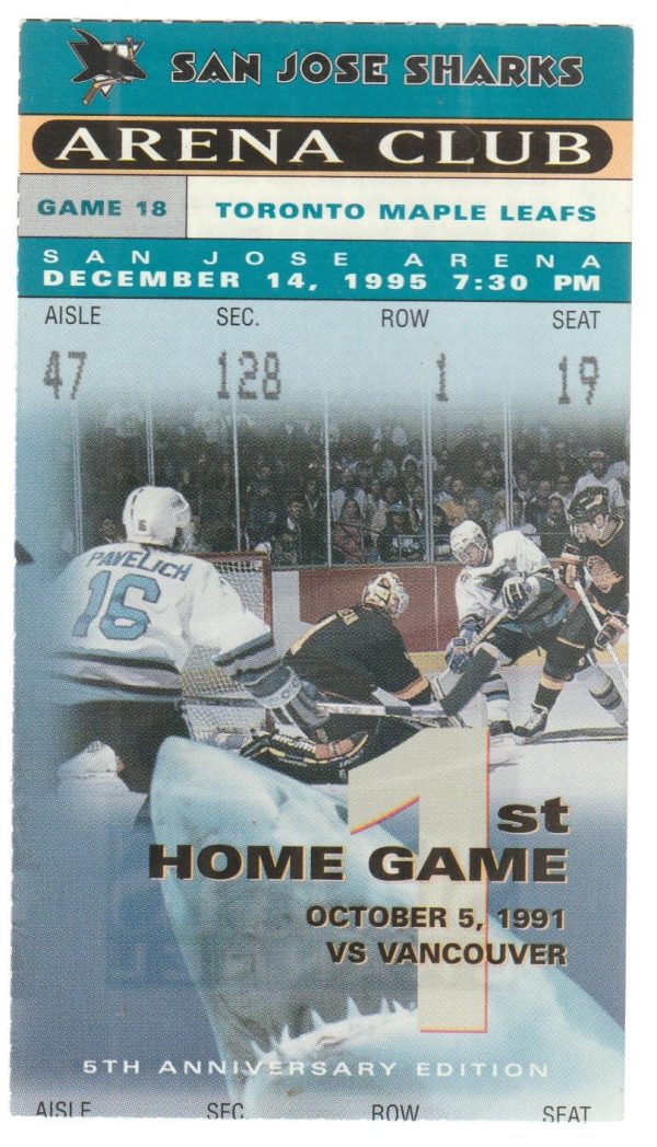 1995 Sharks Ticket Stub vs Maple Leafs Dec 14 Mike Gartner