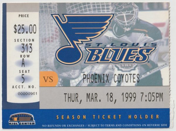1999 Blues Ticket Stub vs Coyotes Mar 18 Pavol Demitra