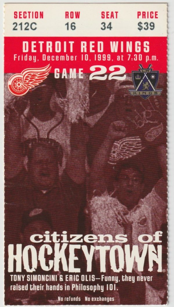 1999 Red Wings Ticket Stub vs Kings Dec 10 Steve Yzerman 2 G
