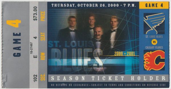 2000 Blues Ticket Stub vs Flames Oct 26 Al MacInnis