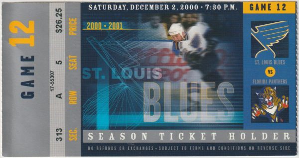 2000 Blues Ticket Stub vs Panthers Dec 2 Turgeon 2 G