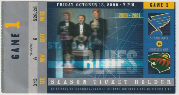 2000 Brent Johnson Shutout Opening Night Ticket Stub vs Wild