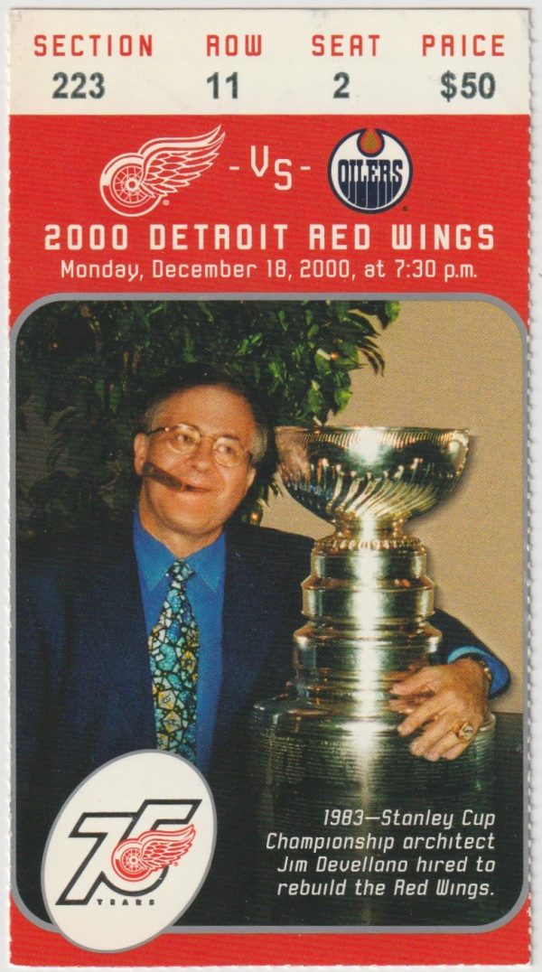2000 Red Wings Ticket Stub vs Oilers Dec 18 Pat Verbeek