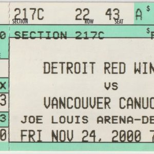 2000 Red Wings ticket stub vs Canucks Nov 24 Sergei Fedorov 2 G TM