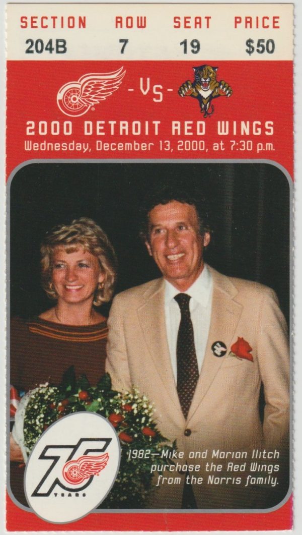 2000 Red Wings ticket stub vs Florida Dec 13 Pat Verbeek