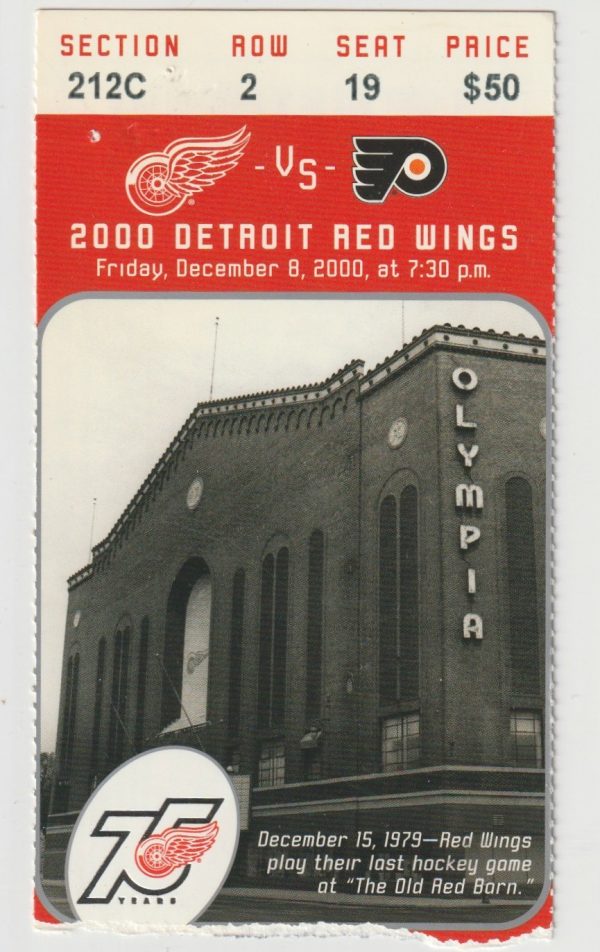 2000 Red Wings ticket stub vs Flyers Dec 8 Steve Yzerman