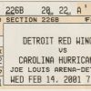 2001 Red Wings Ticket Stub vs Hurricanes Feb 14 Sergei Fedorov 2 G