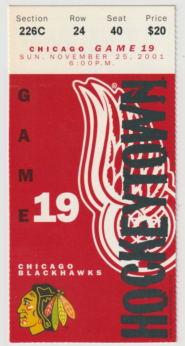 2001 Red Wings ticket stub vs Blackhawks Nov 25 Brendan Shanahan