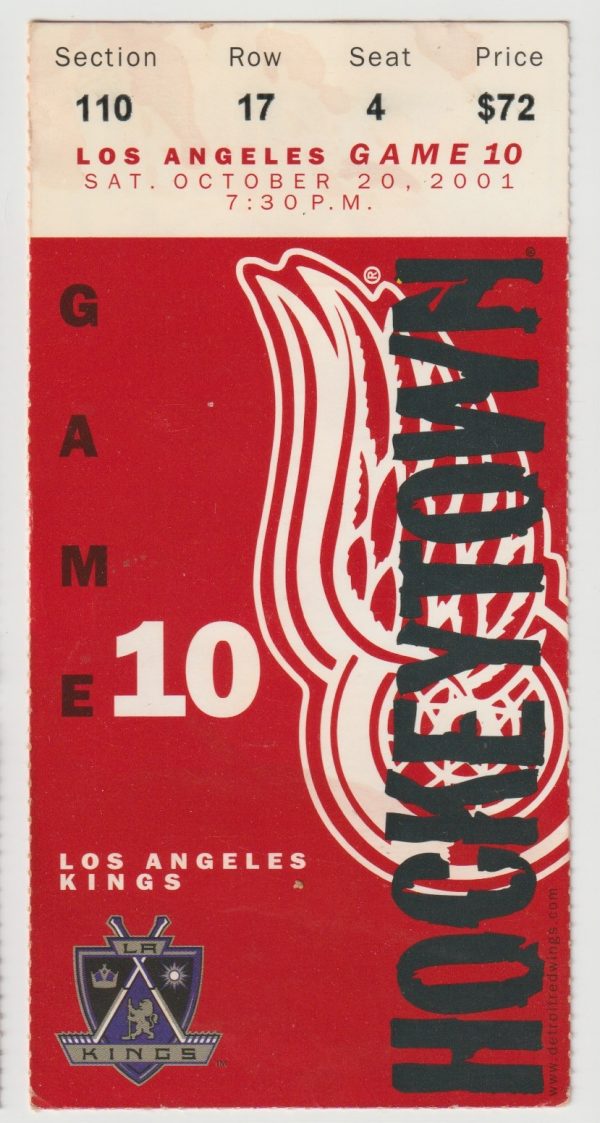 2001 Red Wings ticket stub vs Kings Oct 20 Brett Hull Luc Robitaille