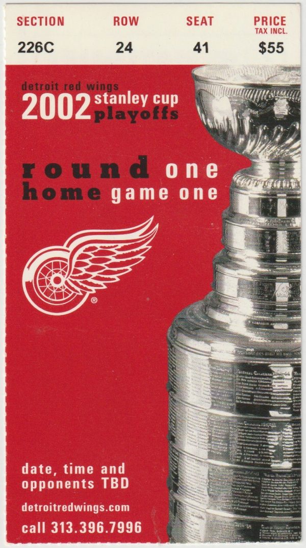 2002 Round 1 Game 1 Red Wings Ticket Stub vs Canucks Luc Robitaille