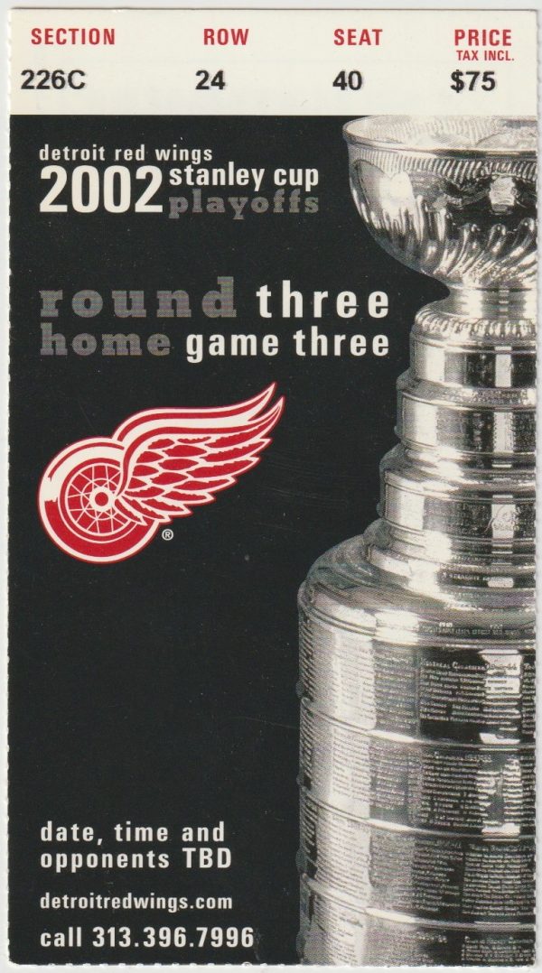 2002 Round 3 Game 5 Red Wings Ticket Stub vs Avalanche Steve Yzerman