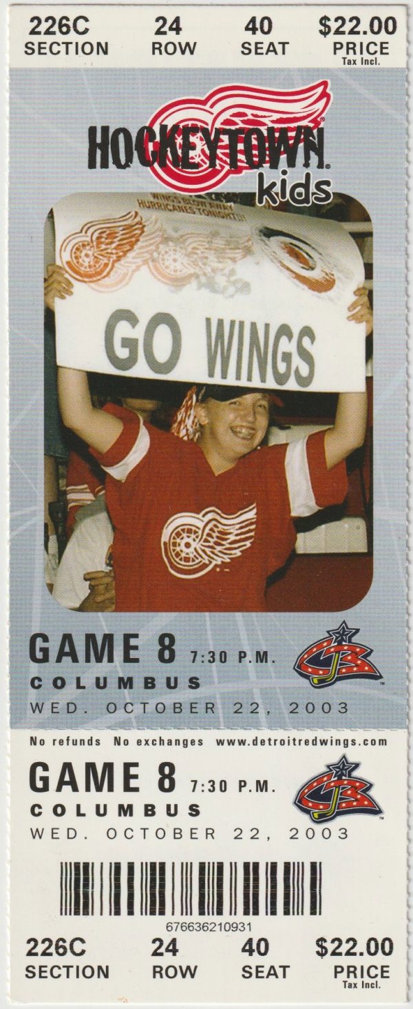 2003 Red Wings Full Ticket vs Blue Jackets Oct 22 Brett Hull
