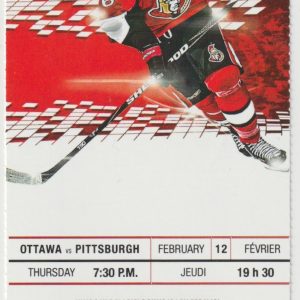 2015 Senators Full Ticket vs Penguins Feb 12 Crosby 2 G