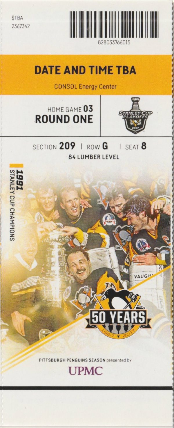 2017 Penguins 1st Round Game 5 ticket vs Columbus Sidney Crosby