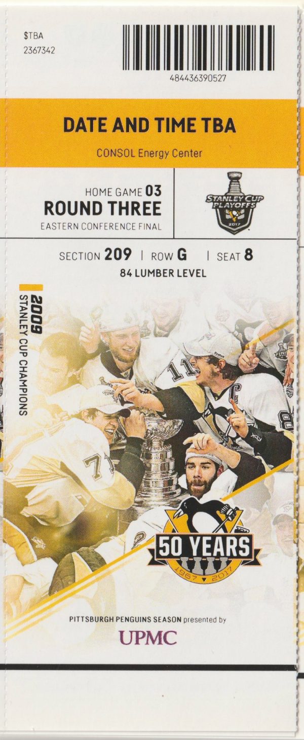 2017 Penguins 3rd Round Game 5 ticket vs Senators Sidney Crosby