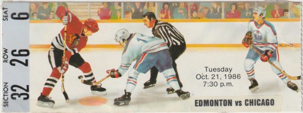 1986 Oilers Ticket Stub Blackhawks Oct 21 Wayne Gretzky Mark Messier