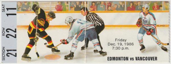1986 Oilers Ticket Stub Canucks Dec 19 Wayne Gretzky 2 Goals