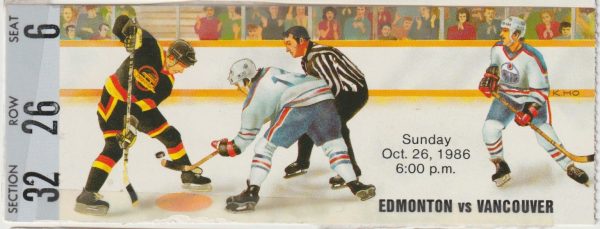 1986 Oilers Ticket Stub Canucks Oct 26 Mark Messier