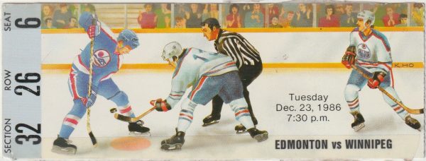 1986 Oilers Ticket Stub Jets Dec 23 Mark Messier