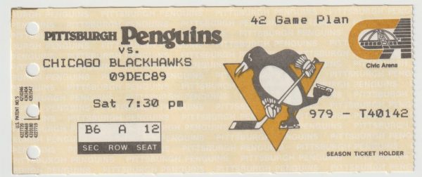 1989 Penguins Ticket Stub vs Blackhawks Dec 9 Mario Lemieux 2