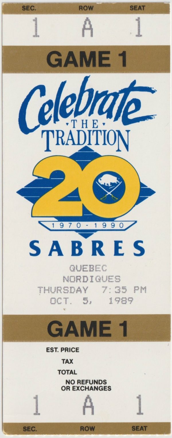 1989 Sabres Ticket Stub vs Nordiques Oct 5 Lafleur Sakic More
