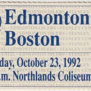1992 Oilers ticket stub vs Boston Oct 23 Ray Bourque G